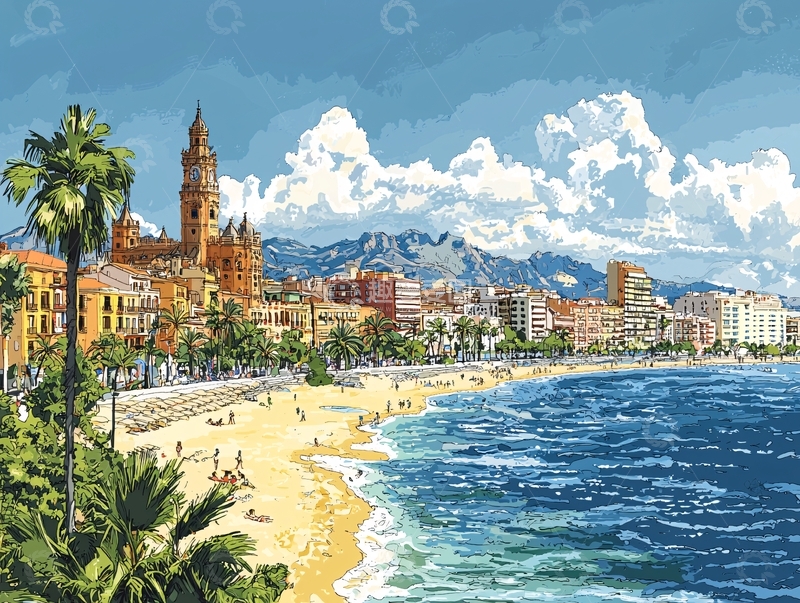 高清大图下载【趣麦麦图】海滨城市风景画