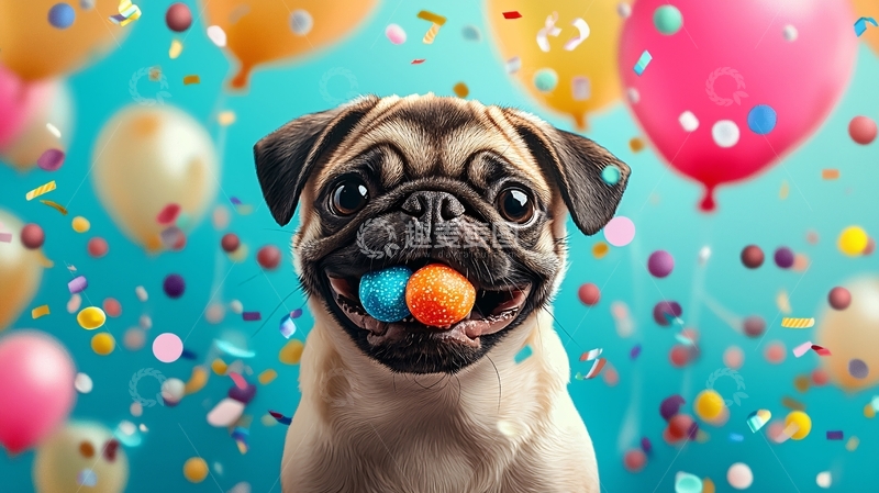 高清大图下载【趣麦麦图】可爱巴哥犬生日派对