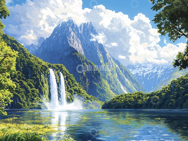 高清大图下载【趣麦麦图】山清水秀瀑布风景