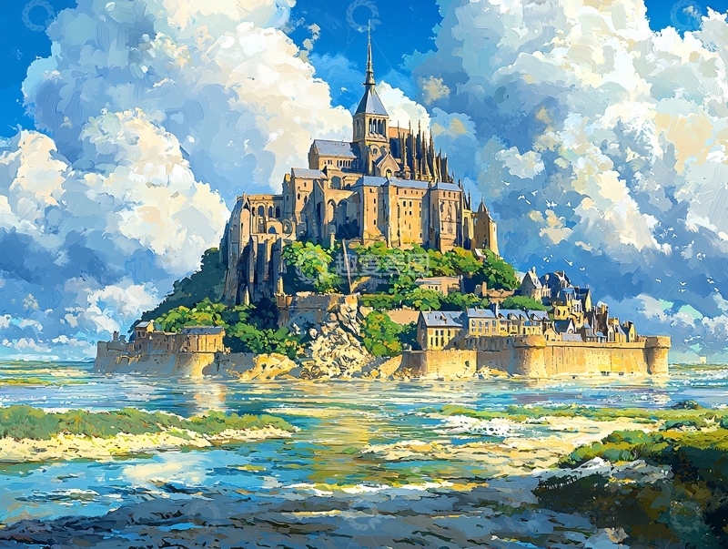 高清大图下载【趣麦麦图】阳光下的圣米歇尔山