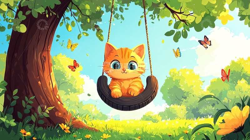高清大图下载【趣麦麦图】小猫荡秋千