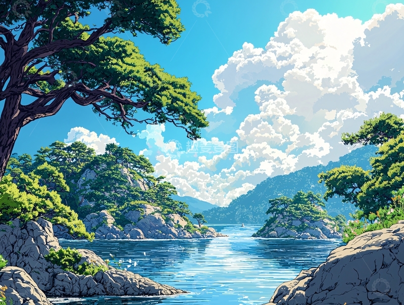 高清大图下载【趣麦麦图】阳光下的湖边树林