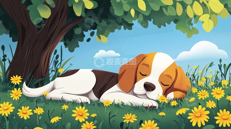 高清大图下载【趣麦麦图】树荫下睡觉的小猎犬
