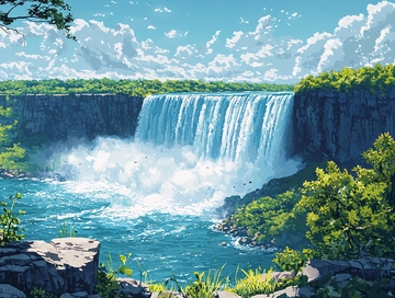 阳光下的壮丽瀑布