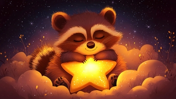 可爱浣熊抱着星星