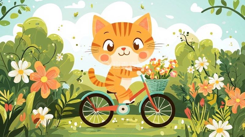 高清大图下载【趣麦麦图】小猫骑自行车