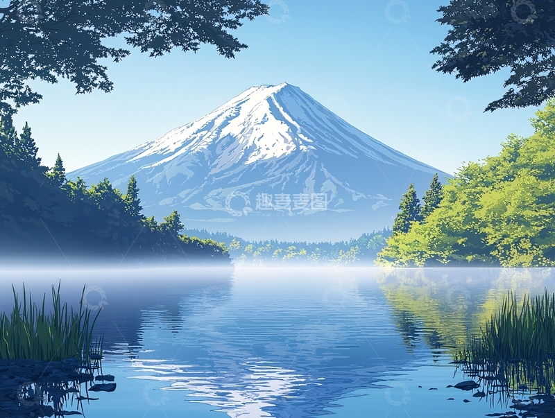高清大图下载【趣麦麦图】富士山湖泊景色
