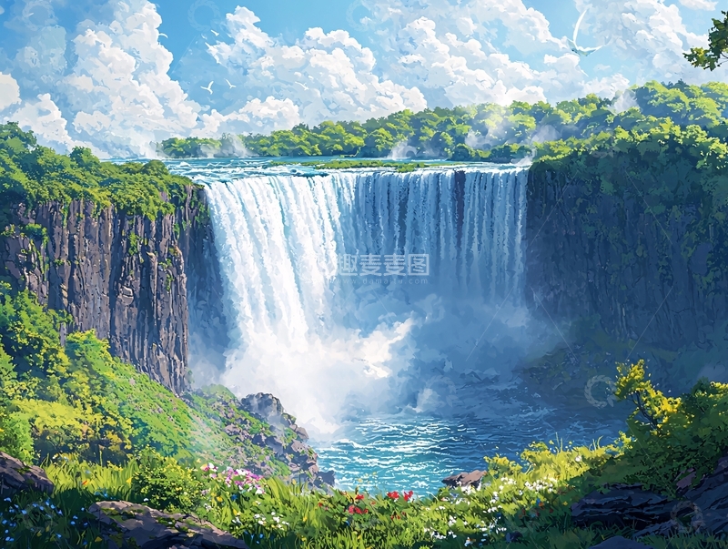 高清大图下载【趣麦麦图】壮丽瀑布风景图