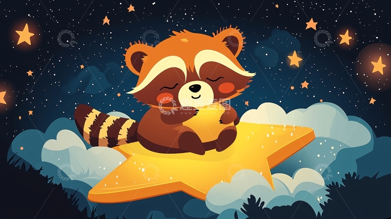 高清大图下载【趣麦麦图】抱着星星的小浣熊