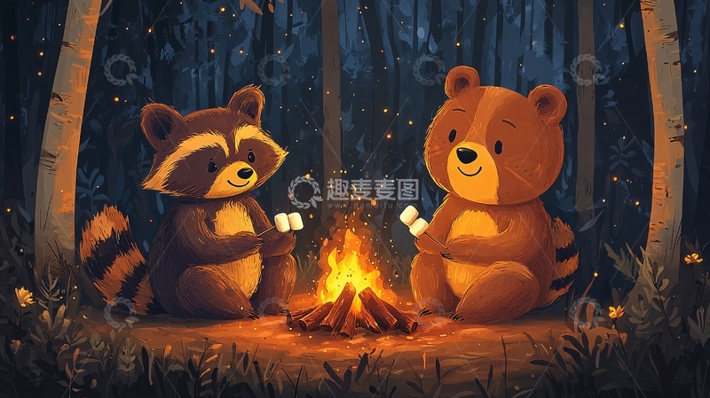 高清大图下载【趣麦麦图】森林篝火