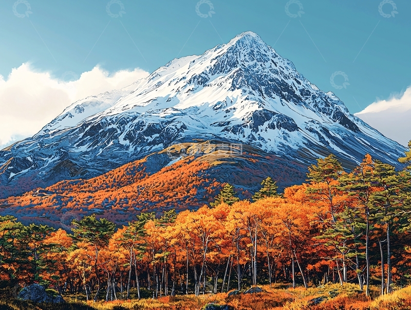 高清大图下载【趣麦麦图】雪山秋色2