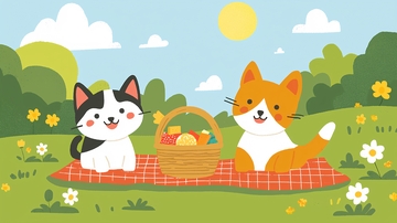 两只猫咪野餐图