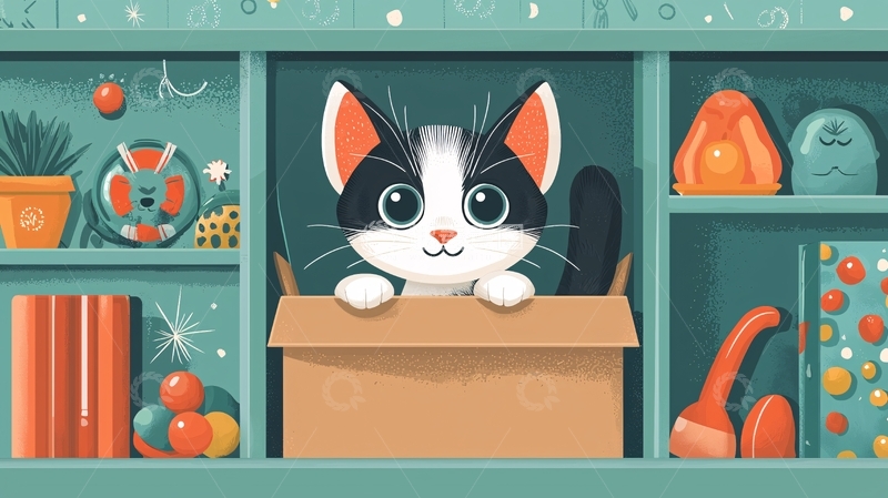 高清大图下载【趣麦麦图】猫咪藏在盒子里