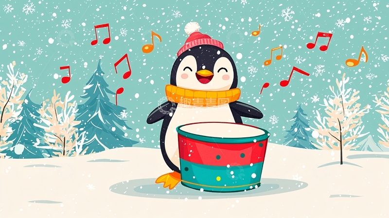 高清大图下载【趣麦麦图】敲鼓的企鹅