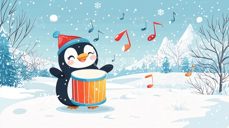 高清大图下载【趣麦麦图】圣诞企鹅打鼓