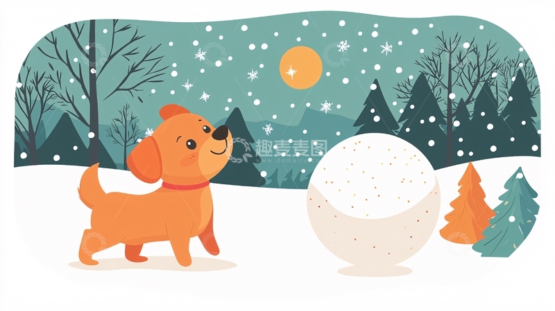 高清大图下载【趣麦麦图】冬天的小狗