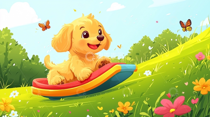 高清大图下载【趣麦麦图】可爱金毛幼犬滑滑梯