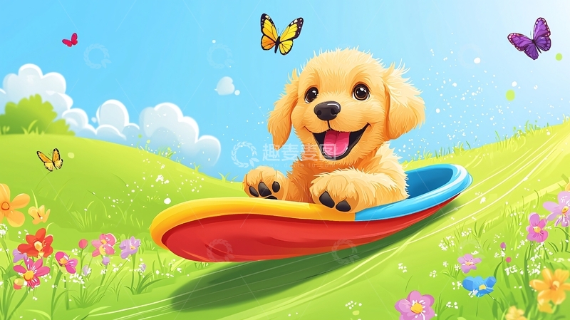 高清大图下载【趣麦麦图】金毛幼犬滑滑梯