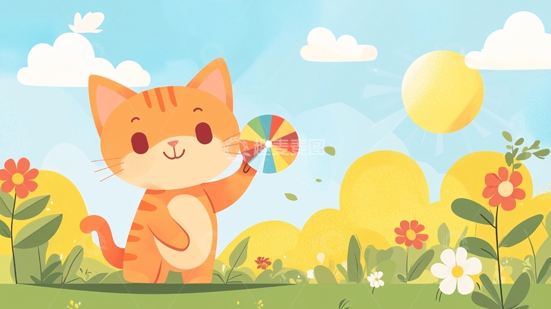 高清大图下载【趣麦麦图】卡通猫咪拿着棒棒糖