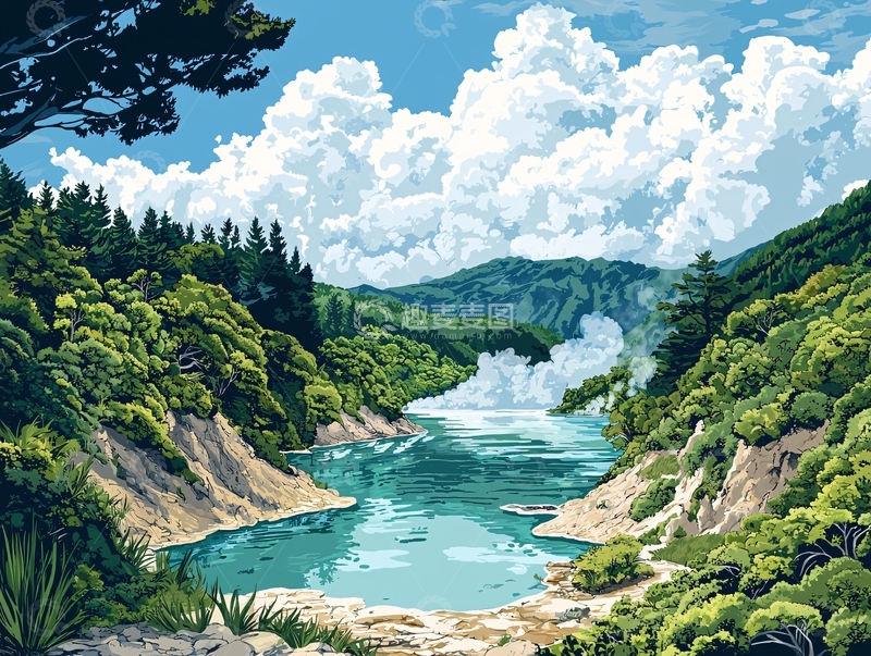 高清大图下载【趣麦麦图】清新山谷温泉景色