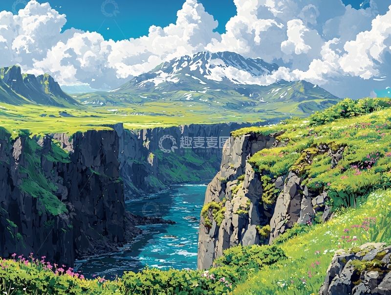 高清大图下载【趣麦麦图】峡谷河流雪山风景