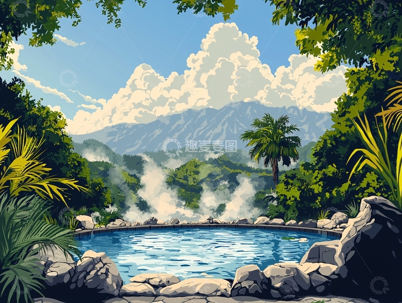 高清大图下载【趣麦麦图】山间温泉