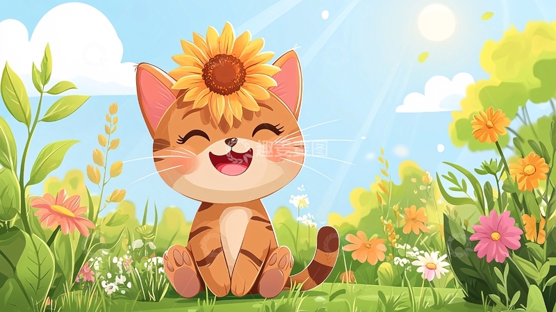 高清大图下载【趣麦麦图】戴向日葵的小猫
