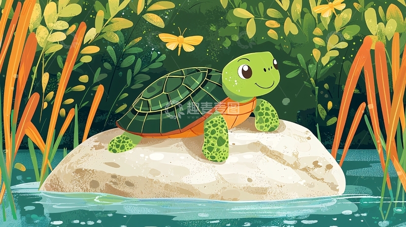 高清大图下载【趣麦麦图】可爱小乌龟在石头上