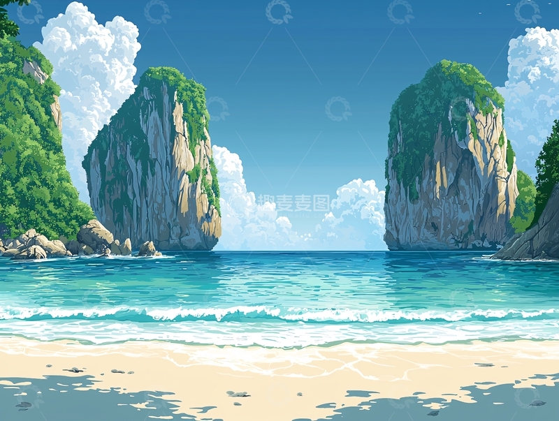 高清大图下载【趣麦麦图】热带海滩风景画