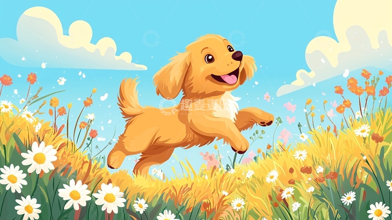高清大图下载【趣麦麦图】小狗在花田里奔跑