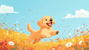 金毛幼犬奔跑花田