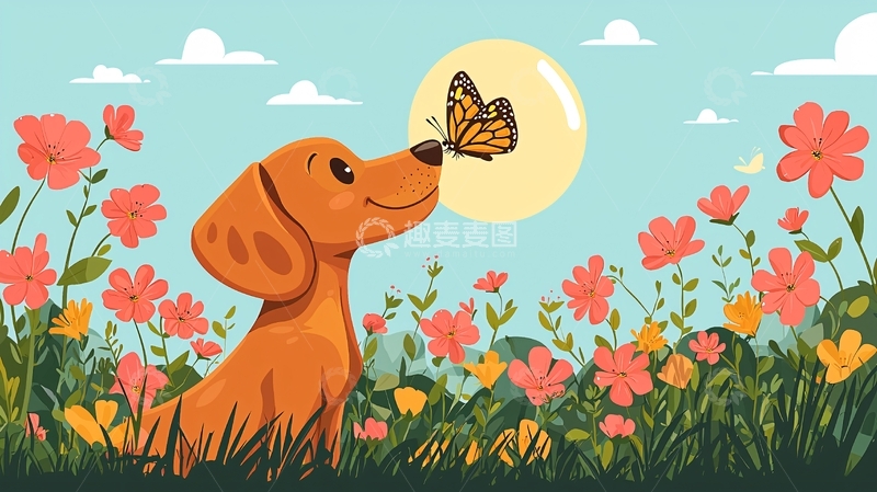 高清大图下载【趣麦麦图】狗狗与蝴蝶
