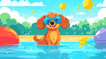 戴墨镜的狗狗戏水图