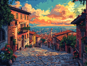 意大利小镇日落风景