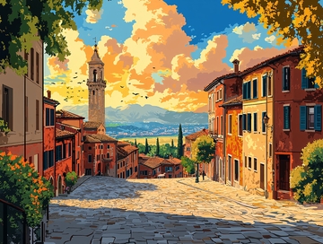 夕阳下的意大利小镇街道