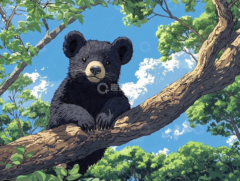 高清大图下载【趣麦麦图】树上可爱的小黑熊