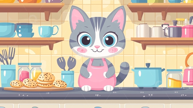 高清大图下载【趣麦麦图】可爱猫咪厨房烘焙