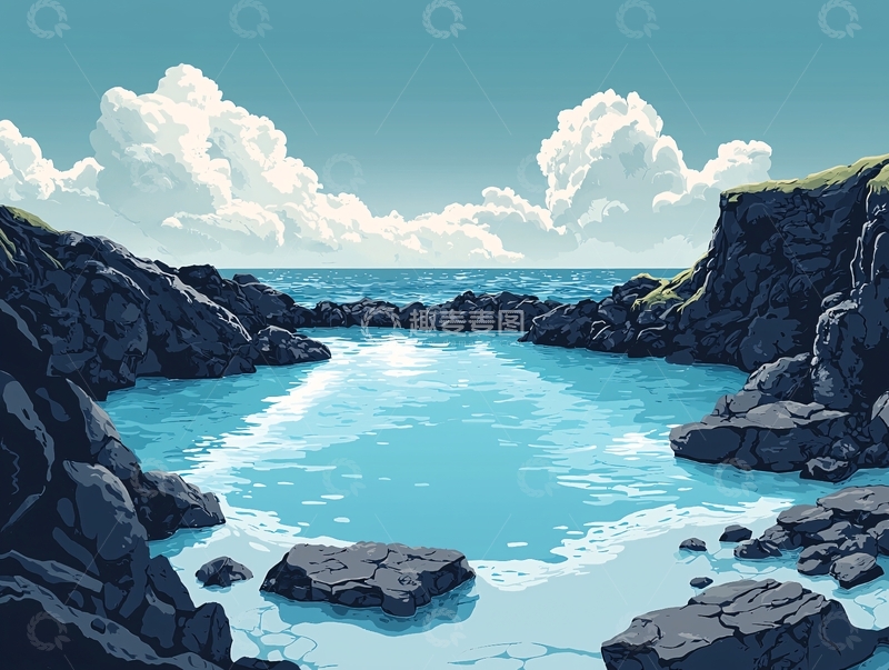 高清大图下载【趣麦麦图】海边岩石小海湾