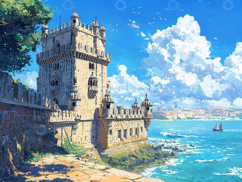 高清大图下载【趣麦麦图】碧海蓝天下的古老城堡