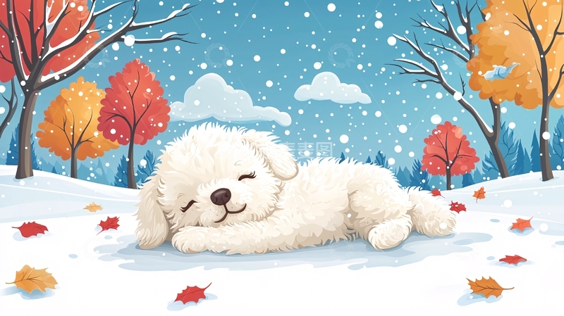 高清大图下载【趣麦麦图】可爱小狗冬日雪景
