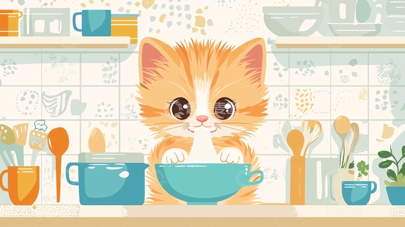 高清大图下载【趣麦麦图】可爱小猫厨房