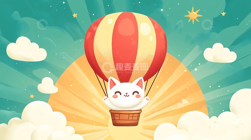 高清大图下载【趣麦麦图】卡通猫咪热气球