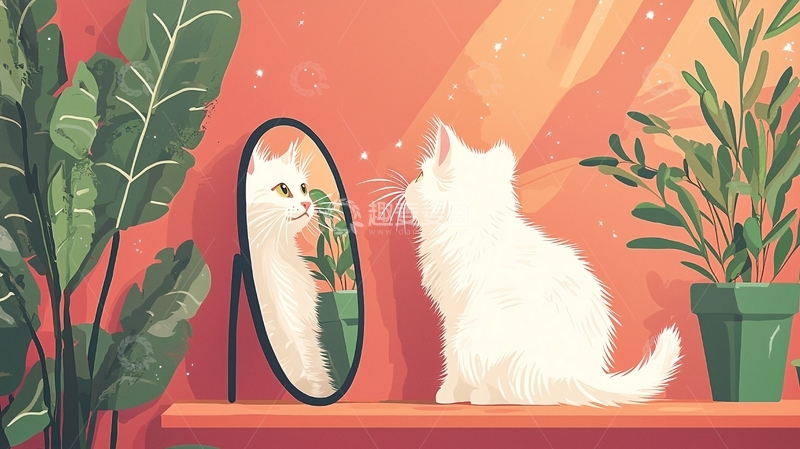 高清大图下载【趣麦麦图】猫咪看镜子