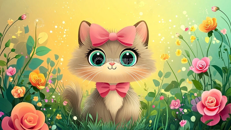 高清大图下载【趣麦麦图】可爱猫咪花丛