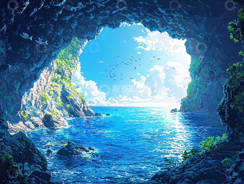 高清大图下载【趣麦麦图】海边山洞风景