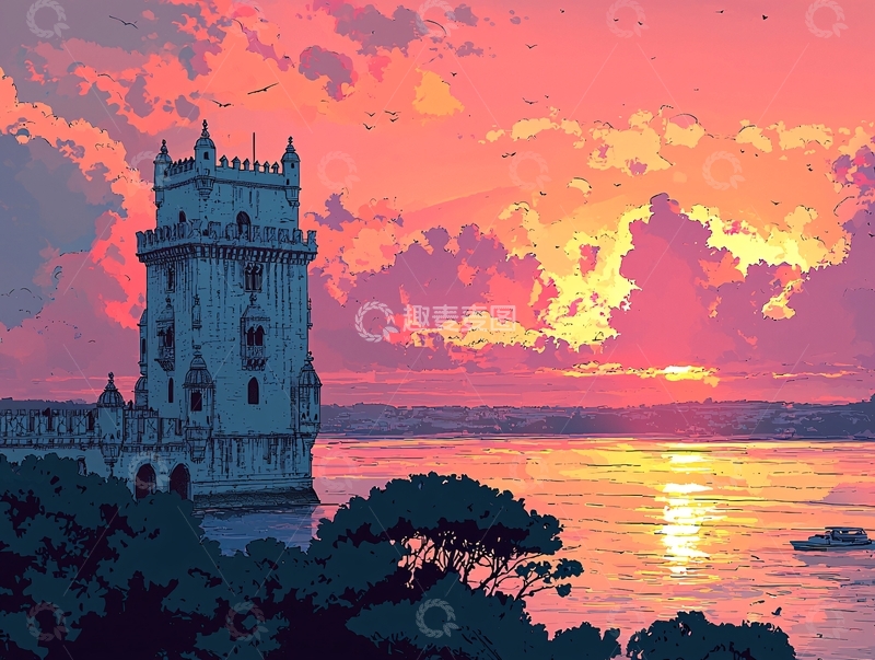 高清大图下载【趣麦麦图】贝伦塔日落景色