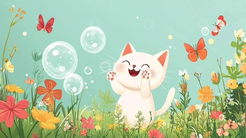高清大图下载【趣麦麦图】可爱猫咪吹泡泡
