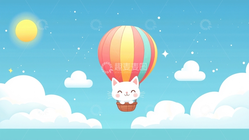 高清大图下载【趣麦麦图】卡通猫咪热气球