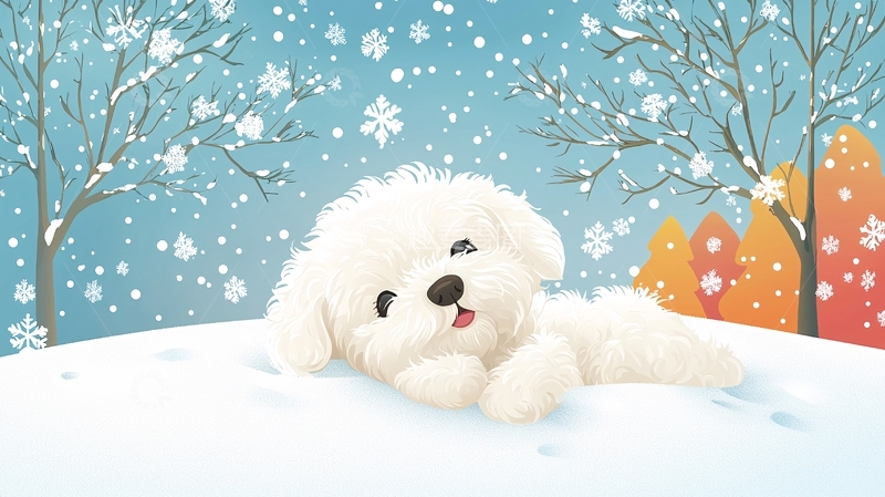 高清大图下载【趣麦麦图】下雪天的小白狗