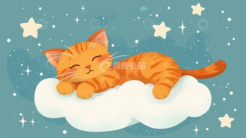 高清大图下载【趣麦麦图】小猫睡在云朵上